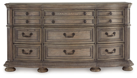 Ardenfield King Upholstered Sleigh Bed with Dresser and 2 Nightstands in Light Brown from Ashley Furniture - Luna Furniture
