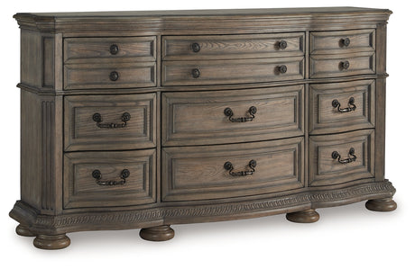 Ardenfield King Upholstered Sleigh Bed with Dresser and 2 Nightstands in Light Brown from Ashley Furniture - Luna Furniture