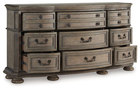 Ardenfield King Upholstered Sleigh Bed with Dresser and 2 Nightstands in Light Brown from Ashley Furniture - Luna Furniture
