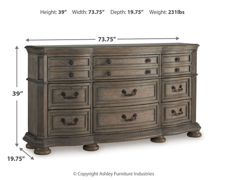 Ardenfield King Upholstered Sleigh Bed with Dresser and 2 Nightstands in Light Brown from Ashley Furniture - Luna Furniture