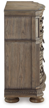 Ardenfield King Upholstered Sleigh Bed with Dresser in Light Brown from Ashley - Luna Furniture