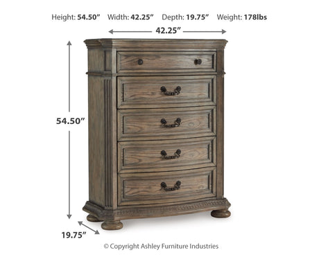 Ardenfield King Upholstered Sleigh Bed with Mirrored Dresser, Chest and Nightstand in Light Brown from Ashley - Luna Furniture