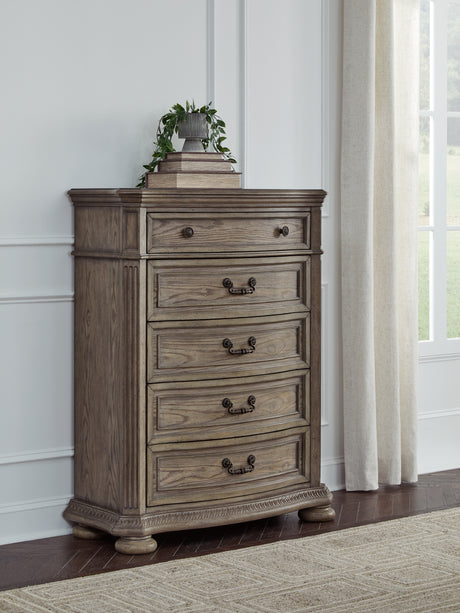 Ardenfield Queen Upholstered Sleigh Bed with Mirrored Dresser, Chest and Nightstand in Light Brown from Ashley Furniture - Luna Furniture