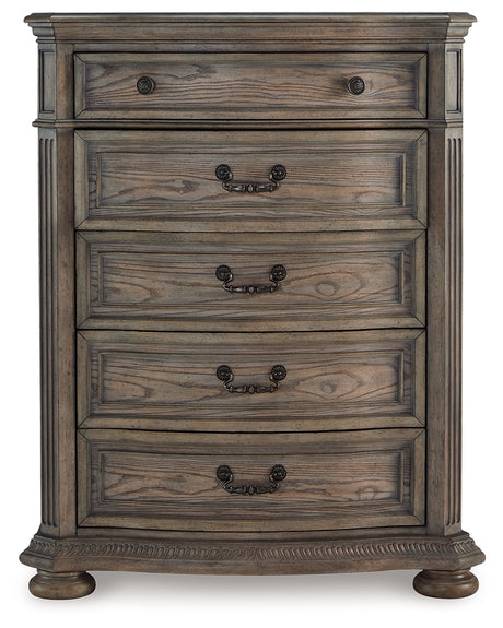 Ardenfield Queen Upholstered Sleigh Bed with Mirrored Dresser, Chest and Nightstand in Light Brown from Ashley Furniture - Luna Furniture