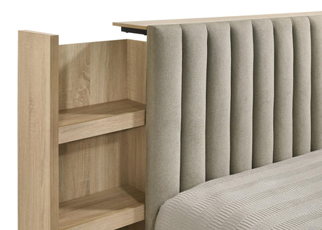 Arielle Light Oak Queen Bookcase Panel Storage Bed from Coaster - Luna Furniture