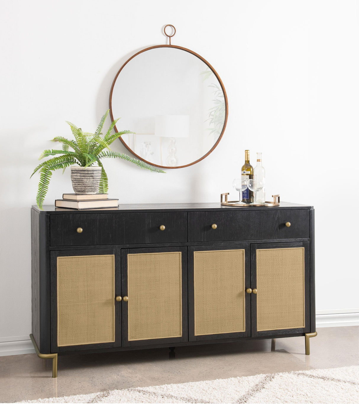 Arini Black 2-Drawer Cane Door Dining Sideboard Server from Coaster - Luna Furniture