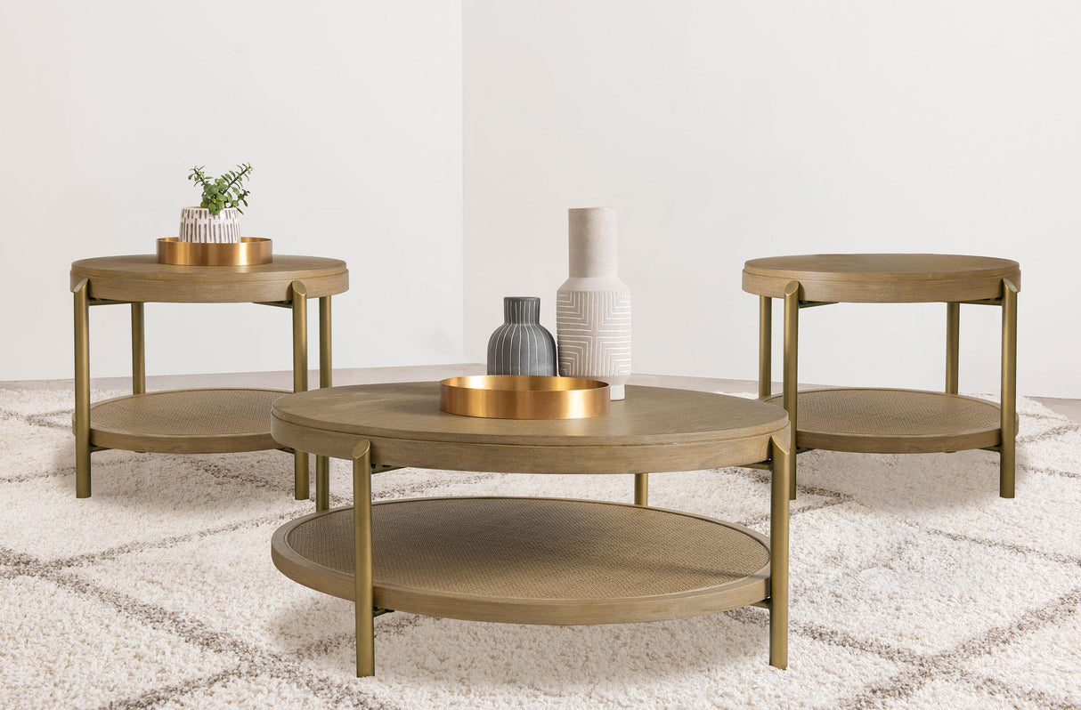 Arini Sand Wash 3-Piece Round Coffee and End Table Set from Coaster - Luna Furniture