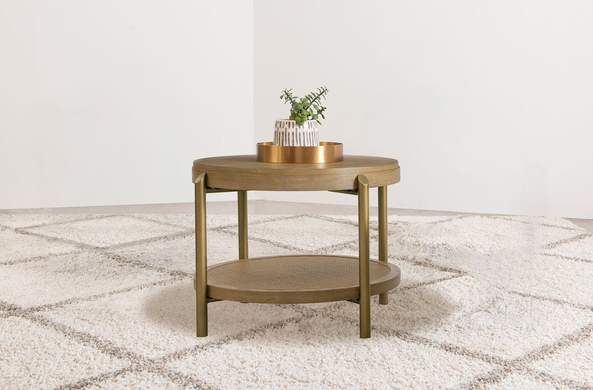 Arini Sand Wash Round End Side Table With Storage Shelf from Coaster - Luna Furniture