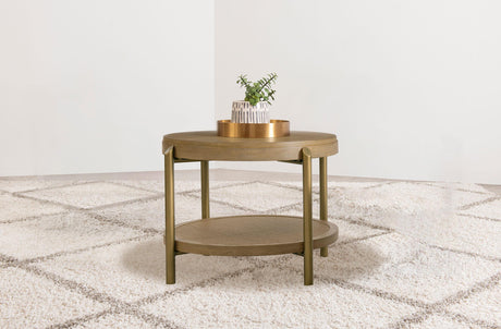 Arini Sand Wash Round End Side Table With Storage Shelf from Coaster - Luna Furniture