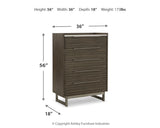 Arkenton California King Panel Bed with Mirrored Dresser and Chest in Grayish Brown from Ashley - Luna Furniture