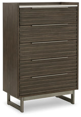 Arkenton California King Panel Bed with Mirrored Dresser and Chest in Grayish Brown from Ashley - Luna Furniture