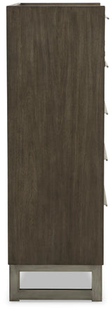 Arkenton California King Panel Bed with Mirrored Dresser and Chest in Grayish Brown from Ashley - Luna Furniture