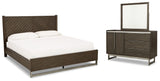 Arkenton California King Panel Bed with Mirrored Dresser in Grayish Brown from Ashley - Luna Furniture