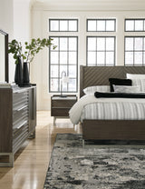 Arkenton King Panel Bed with Mirrored Dresser and 2 Nightstands in Grayish Brown from Ashley - Luna Furniture