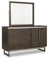 Arkenton King Panel Bed with Mirrored Dresser and 2 Nightstands in Grayish Brown from Ashley - Luna Furniture