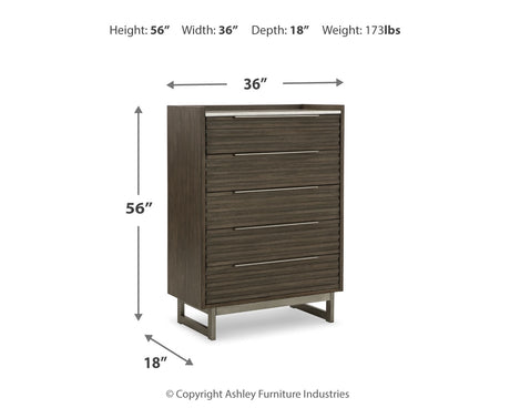 Arkenton King Panel Bed with Mirrored Dresser and Chest in Grayish Brown from Ashley - Luna Furniture
