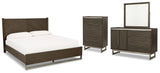 Arkenton King Panel Bed with Mirrored Dresser and Chest in Grayish Brown from Ashley - Luna Furniture