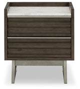 Arkenton King Panel Bed with Mirrored Dresser, Chest and 2 Nightstands in Grayish Brown from Ashley - Luna Furniture