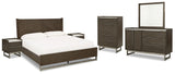 Arkenton King Panel Bed with Mirrored Dresser, Chest and 2 Nightstands in Grayish Brown from Ashley - Luna Furniture