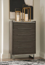 Arkenton King Panel Bed with Mirrored Dresser, Chest and 2 Nightstands in Grayish Brown from Ashley - Luna Furniture