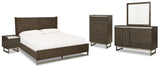 Arkenton King Panel Bed with Mirrored Dresser, Chest and Nightstand in Grayish Brown from Ashley - Luna Furniture
