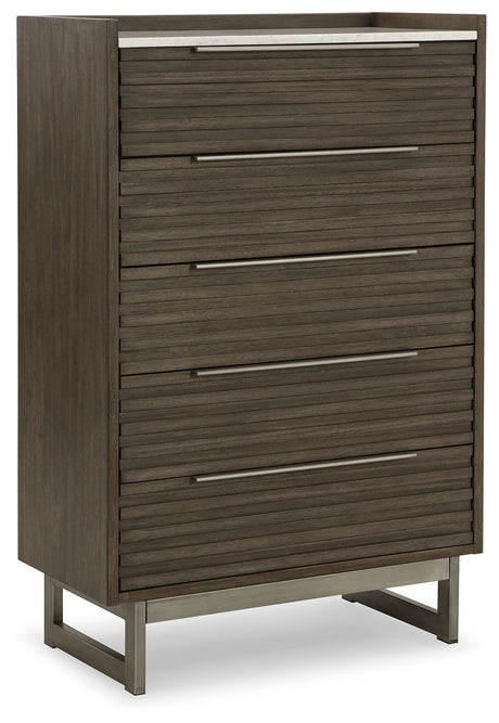 Arkenton Queen Panel Bed with Mirrored Dresser, Chest and Nightstand in Grayish Brown from Ashley - Luna Furniture