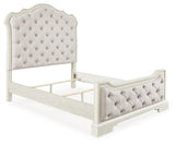 Arlendyne Antique White Queen Upholstered Panel Bed and 2 Nightstands from Ashley - Luna Furniture