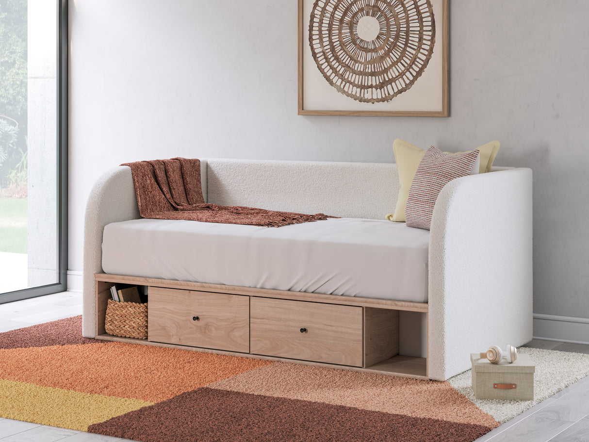 Arloster Tan/White Full Upholstered Day Bed with Storage from Ashley - Luna Furniture