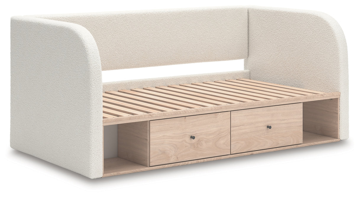 Arloster Tan/White Full Upholstered Day Bed with Storage from Ashley - Luna Furniture