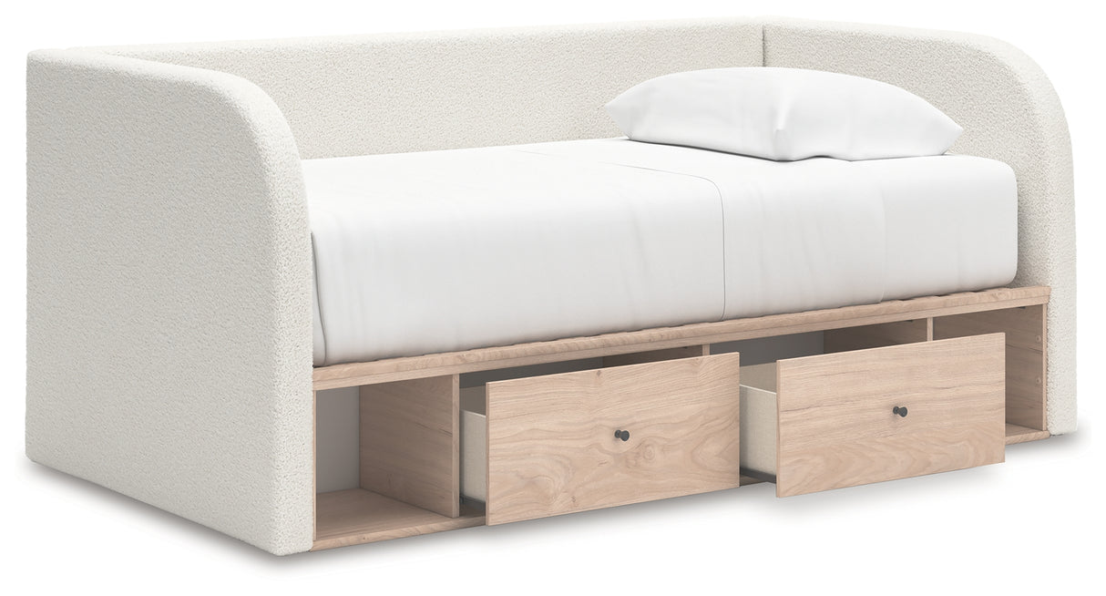 Arloster Tan/White Full Upholstered Day Bed with Storage from Ashley - Luna Furniture