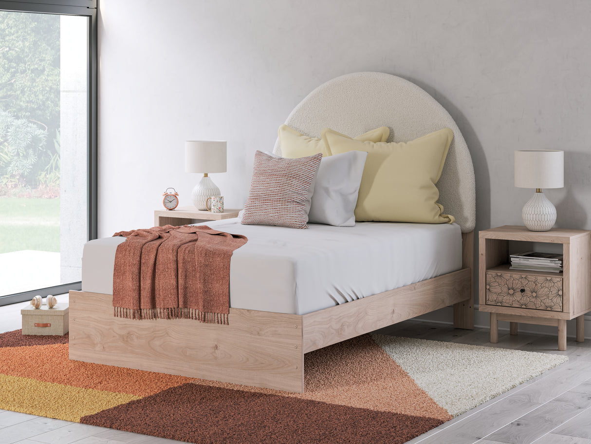 Arloster Tan/White Full Upholstered Platform Bed from Ashley - Luna Furniture