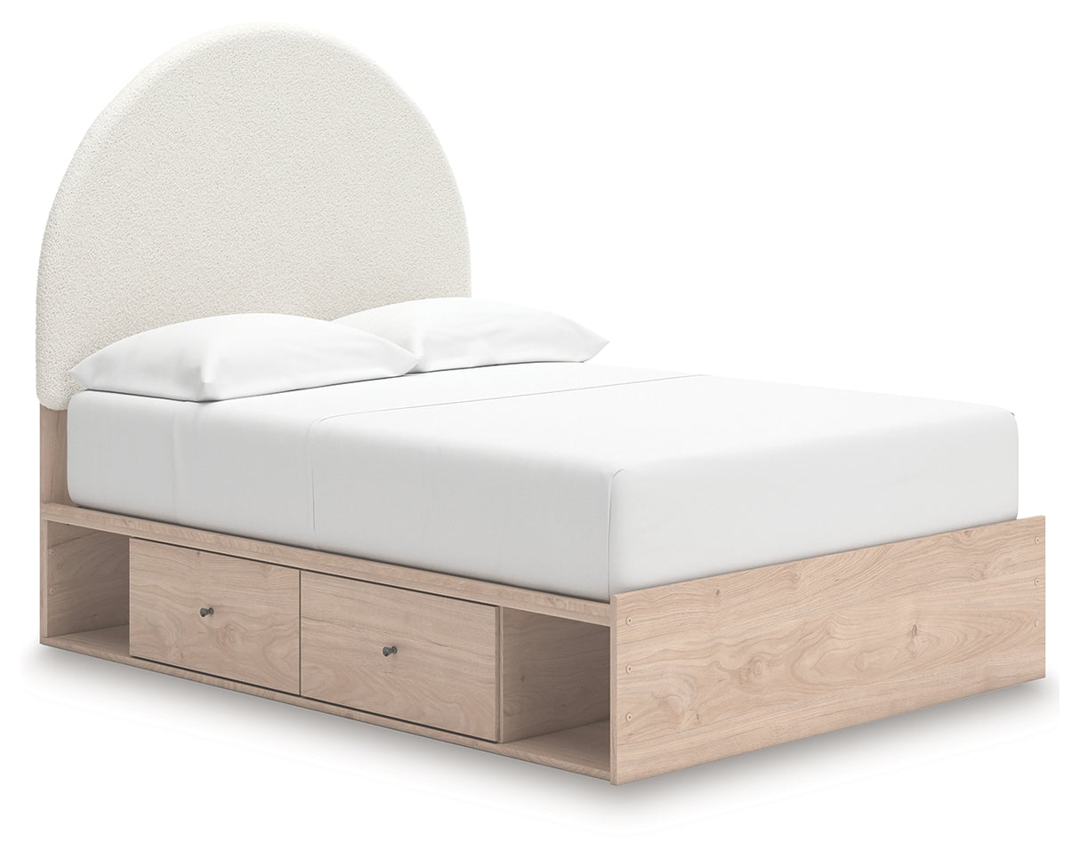 Arloster Tan/White Full Upholstered Platform Bed with Storage from Ashley - Luna Furniture