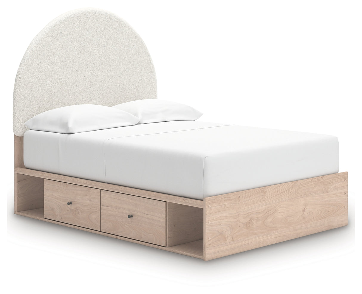 Arloster Tan/White Full Upholstered Platform Bed with Storage from Ashley - Luna Furniture