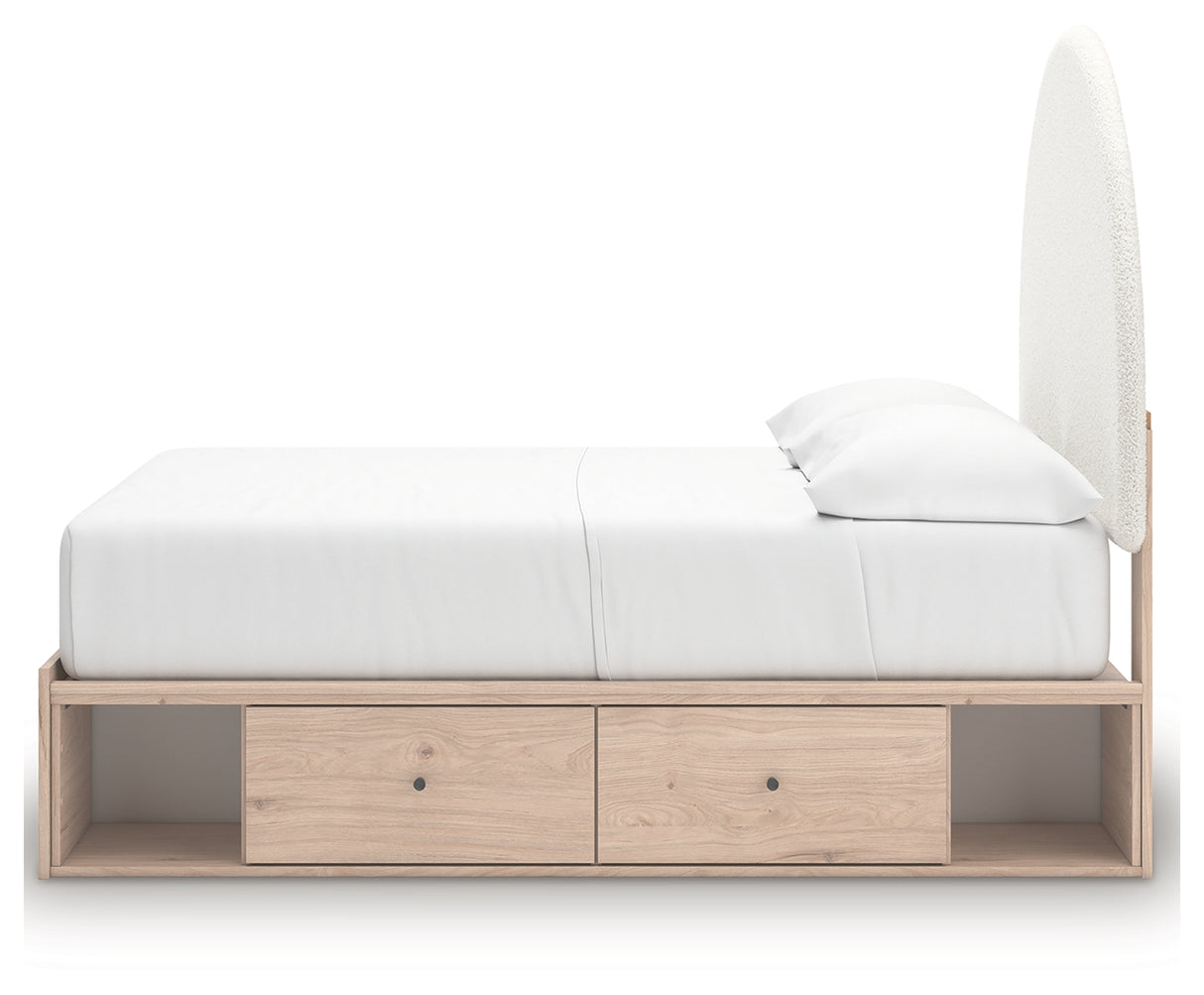Arloster Tan/White Full Upholstered Platform Bed with Storage from Ashley - Luna Furniture