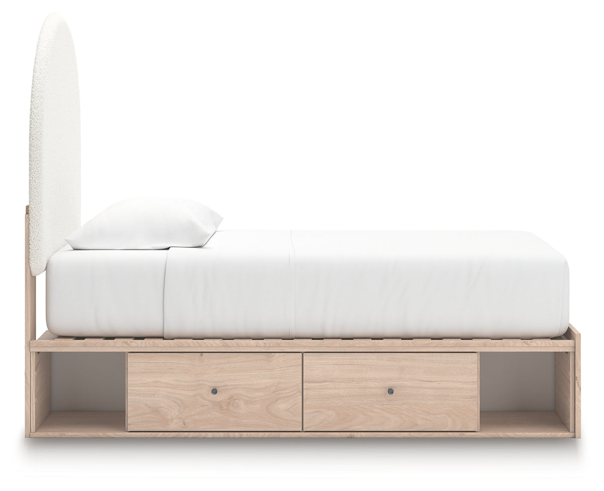 Arloster Tan/White Twin Upholstered Storage Bed with 4 Drawers from Ashley - Luna Furniture