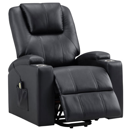 Armstrong Upholstered Power Lift Massage Recliner Black from Coaster - Luna Furniture