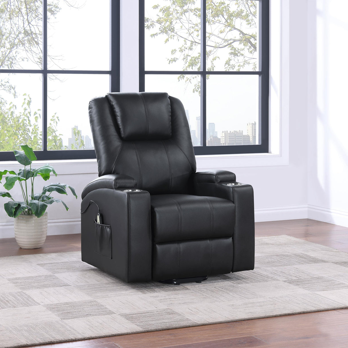Armstrong Upholstered Power Lift Massage Recliner Black from Coaster - Luna Furniture