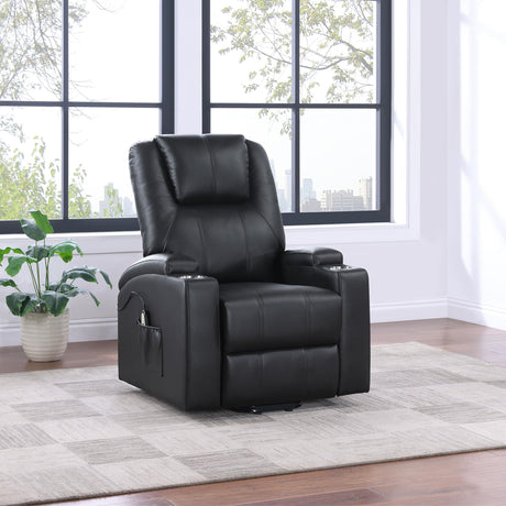 Armstrong Upholstered Power Lift Massage Recliner Black from Coaster - Luna Furniture