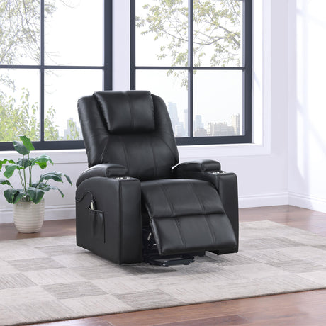 Armstrong Upholstered Power Lift Massage Recliner Black from Coaster - Luna Furniture