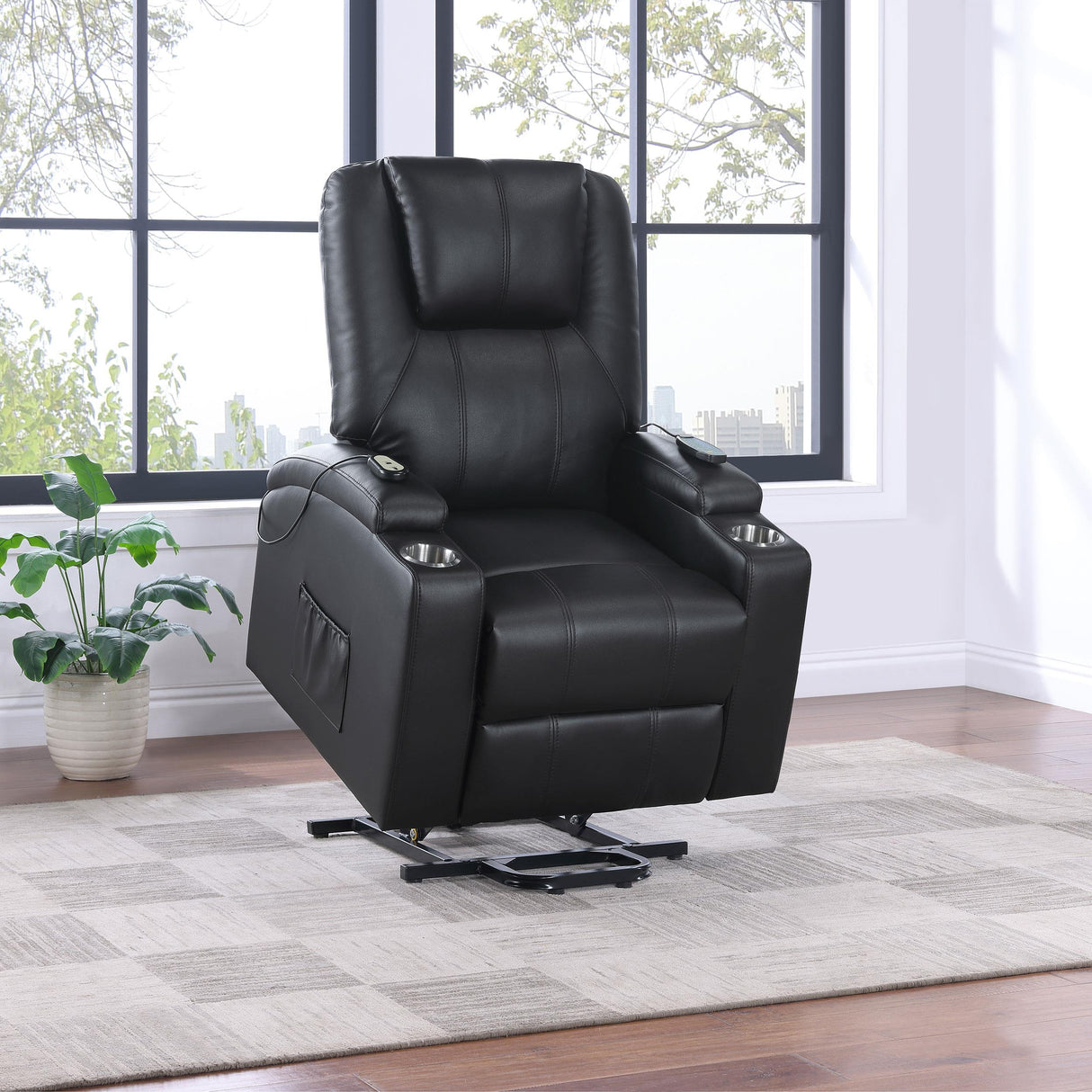 Armstrong Upholstered Power Lift Massage Recliner Black from Coaster - Luna Furniture