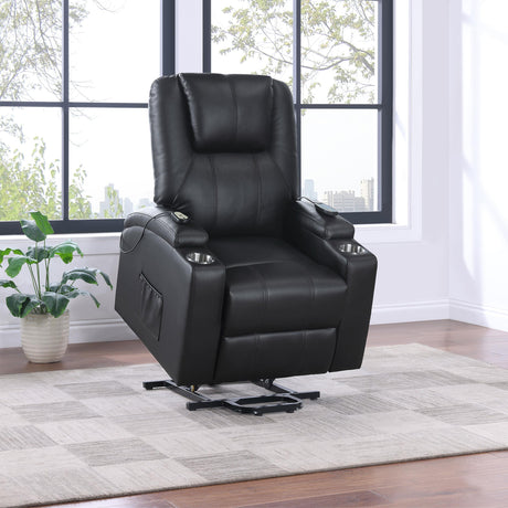 Armstrong Upholstered Power Lift Massage Recliner Black from Coaster - Luna Furniture