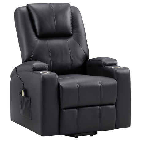 Armstrong Upholstered Power Lift Massage Recliner Black from Coaster - Luna Furniture