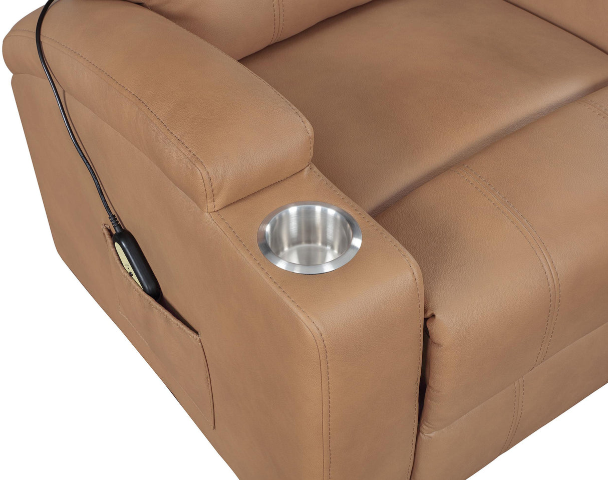 Armstrong Upholstered Power Lift Massage Recliner Camel from Coaster - Luna Furniture