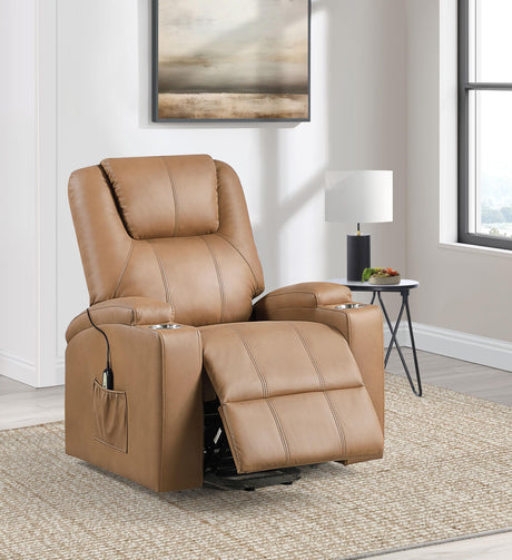 Armstrong Upholstered Power Lift Massage Recliner Camel from Coaster - Luna Furniture