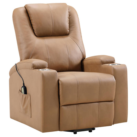 Armstrong Upholstered Power Lift Massage Recliner Camel from Coaster - Luna Furniture