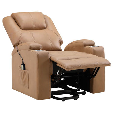Armstrong Upholstered Power Lift Massage Recliner Camel from Coaster - Luna Furniture