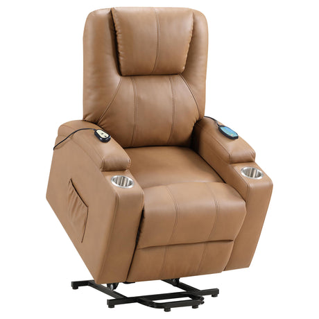 Armstrong Upholstered Power Lift Massage Recliner Camel from Coaster - Luna Furniture
