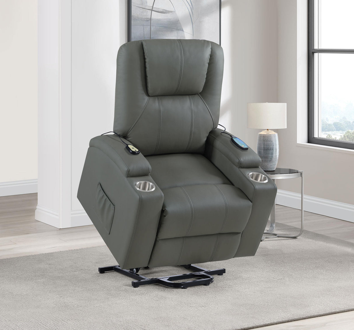 Armstrong Gray Upholstered Power Lift Massage Recliner from Coaster - Luna Furniture