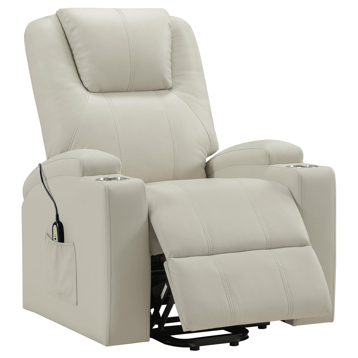 Armstrong Ivory Upholstered Power Lift Massage Recliner from Coaster - Luna Furniture