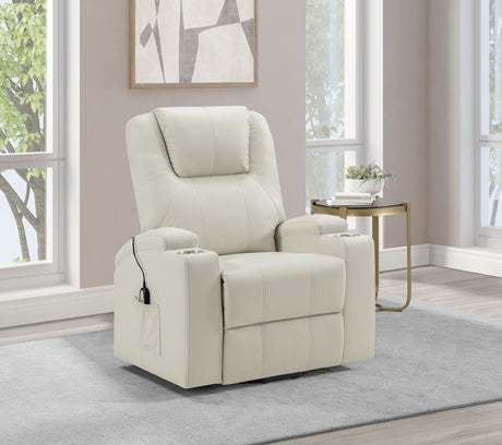 Armstrong Ivory Upholstered Power Lift Massage Recliner from Coaster - Luna Furniture